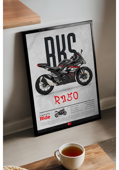 Rks R 250 Siyah Ahşap Çerçeveli Poster, Dekoratif Motosiklet Duvar Tablosu
