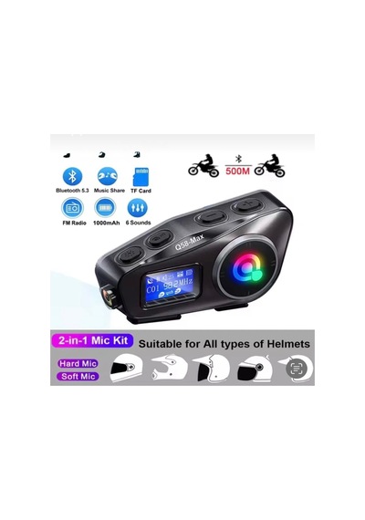 Upgrade Intercom Rgb Led Işıklı Telsiz Özellikli Motosiklet Kask Kulaklığı Interkom Siyah