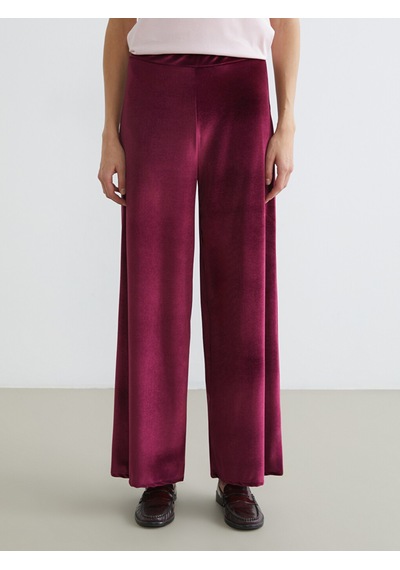Lcwaıkıkı Basic Bordo Beli Lastikli Geniş Paça Kadın Kadife Pantolon