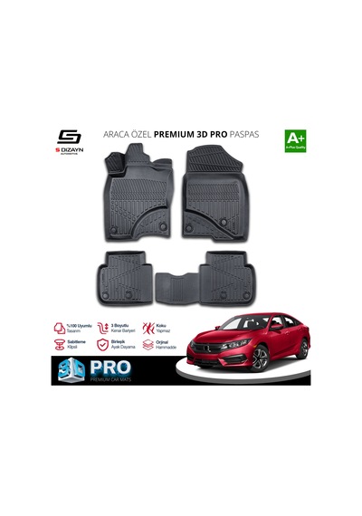S-dizayn Honda Civic 3d Pro Havuzlu Paspas 2016-2021 A+ Kalite