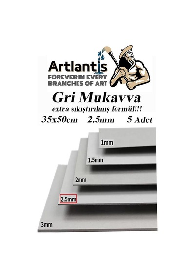 Mukavva Gri 2.5 mm 35x50 cm 5 Adet Sert Karton Ekstra Sıkıştırılmış 35*50 Mukavva Gri Renkli 5 Adet