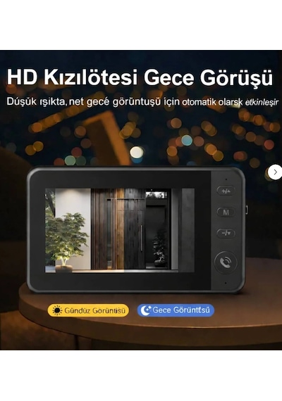 Kablosuz Görüntülü Kapı Zili 4.3 İnç Ips Ekran Çift Yönlü Konuşma Gece Görüşlü Şarjlı Akıllı Kapı Zili