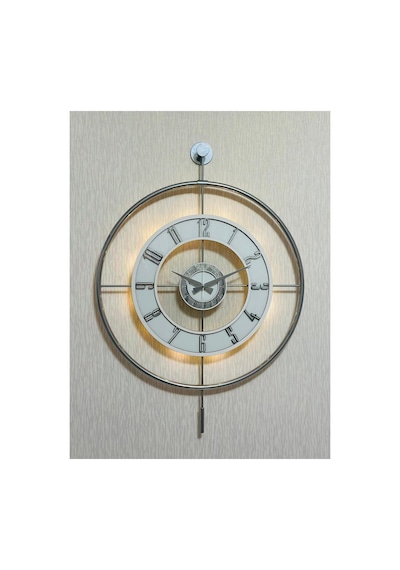 Pey Aksesuar Metal Camlı Duvar Saati Krom Toz Boya 60x80cm Büyük Boy Işıklı Gerçek Cam Duvar Saati Modern Tasarım M61-kromgrı-şeffaf-beyaz-gümüş