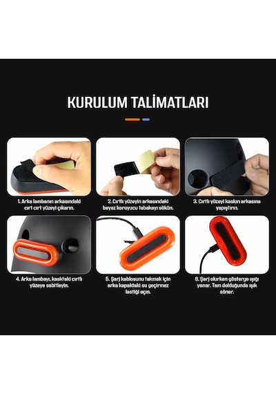 Motosiklet Ve Bisiklet Kask Çanta Vb Uyumlu Led Çakar Gece Görünürlük Usb'li Led