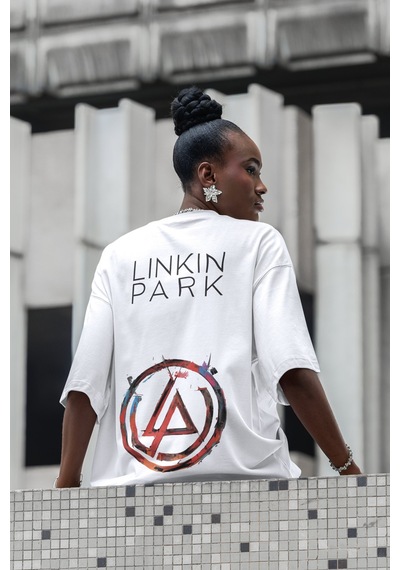 Sevbano Linkin Park Sırt Baskılı Unisex Oversize Müzik Grubu Tişört Beyaz