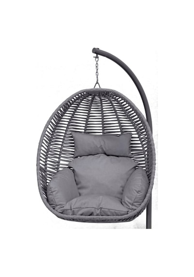 Noa Home Minderli Rattan Salıncak, Bahçe Salıncağı, Balkon Salıncağı, Teras Salıncağı, Armut Salıncak, Gri