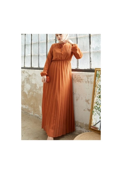 Çınar Boutique Pilise Şifon Elbise Tesettür Açık Kremit Açık Kremit