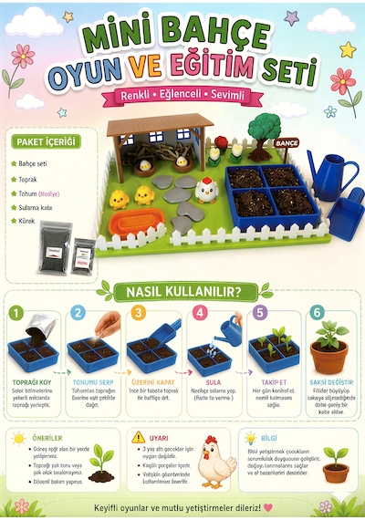 Kutpia Mini Bahçe Çocuk Oyun Ve Eğitim Seti 25x19cm - Sevimli Tavuklar Mavi