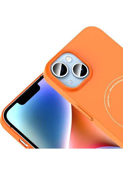 Maks Technology iPhone Uyumlu 13 Kılıf M-safe Şarj Özellikli Kamera Korumalı Mkst Elio Sert Pc Kapak - Turuncu