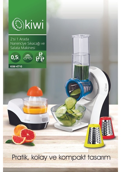 Kiwi KIM-4710 2'si 1 Arada Narenciye Sıkacağı ve Salata Makinesi