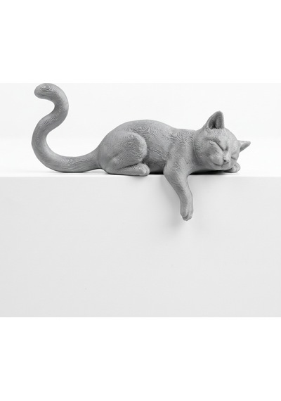 Minimalist Tasarım Uykucu Gri Kedi Biblosu Kitaplık & Masa Kenarı Süsü