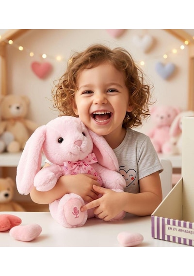 Pembe Tavşan Arkadaşım Sesli Müzikli Ses Kaydı Ve Ses Tekrarı Yapan Hareketli Kulaklı Oyuncak Peluş