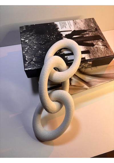 Modern Beyaz Zincir Dekoratif Obje Şık Masa Üstü & Kitaplık Süs Eşyası 15 Cm X 3 Zincir Bloğu