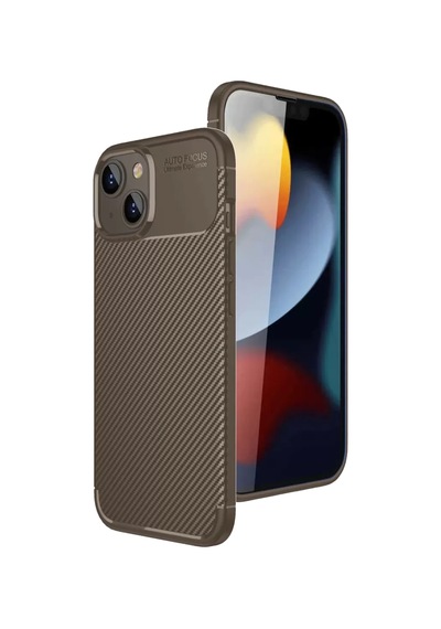 Newface Apple iPhone Uyumlu  15 Kılıf Auto Focus Karbon Kapak - Kahverengi
