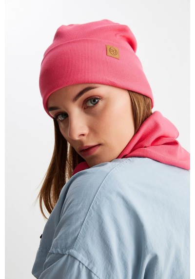 Butikgiz Kadın Balıkçı Style Pamuklu Kaşkorse Terletmez Ultra Hafif Yumuşak Bere Boyunluk Takım Pembe