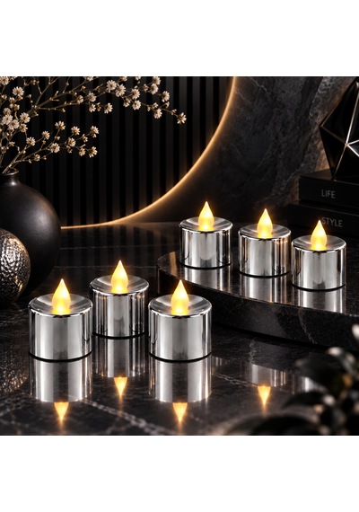 24 Adet Gümüş Gün Işığı Işıklı Tea Light Mum Gün Işığı Led Işıklı Mum Yılbaşı Noel Mumu Pilli Mum