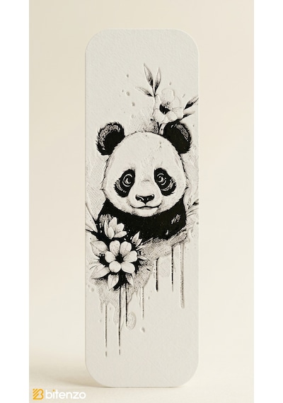 Sevimli Panda Ve Çiçek Motifli Kabartma Dokulu Kitap Ayracı - Estetik Siyah&beyaz Kitap Aksesuarı