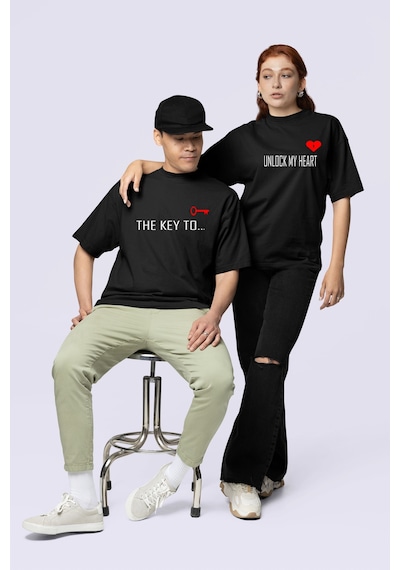 Nevermind Unisex Çift Erkek Kadın Tişört 2li Set Takım The Key To Baskılı Siyah