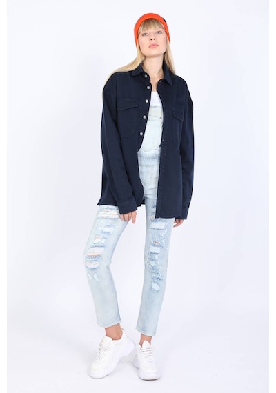 Banny Jeans Kadın Oversize Jean Gömlek Lacivert