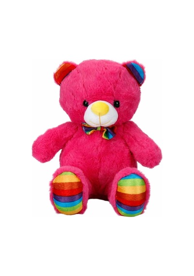 2962 Oturan Kurdeleli Renkli Peluş Ayı 30 Cm -