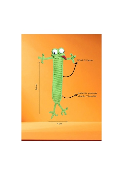 Amigurumi El Yapımı Kurbağa Kitap Ayracı Açık Yeşil Yüksek Kaliteli Malzeme, Detaylı İnce İşçilik