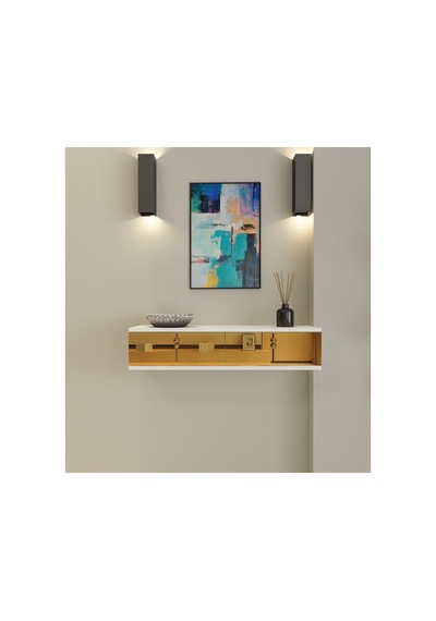 Skyn 90 Cm Kapaklı Raflı Duvara Monte Dresuar Makyaj Masası Beyaz - Altın Beyaz - Altın Skyn 90 Cm Kapaklı Raflı Duvara Monte Dresuar Makyaj Masası Beyaz - Altın Beyaz - Altın