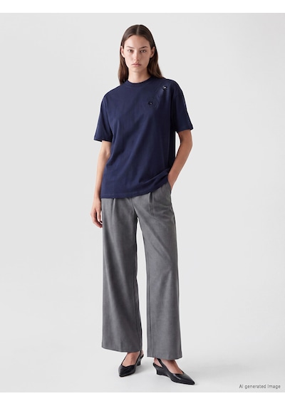 Lcw Modest Lacivert Nakışlı %100 Pamuklu Bluz