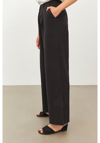 Stella Pulvis Siyah Keten Yüksek Bel Wide Leg Pantolon Siyah