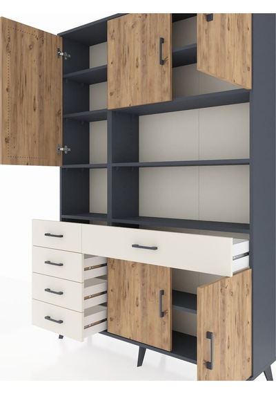 Arges Dolap 9 Raflı 5 Çekmeceli 5 Kapaklı 132x30x195 Antrasit... Antrasit