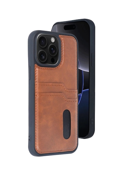 Apple, Uyumlu iPhone 14 Pro Max Kılıf Sara Kartvizitli Deri Kılıf - Taba