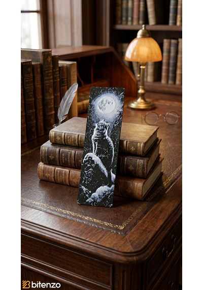 Dolunay Altında Kedi Tasarım Kabartma Dokulu Kitap Ayracı - Gece Manzaralı Şık Kitap Aksesuarı