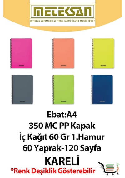 Karina 60 Yaprak Kareli Pp Kapak Pastel Mix Renksiz