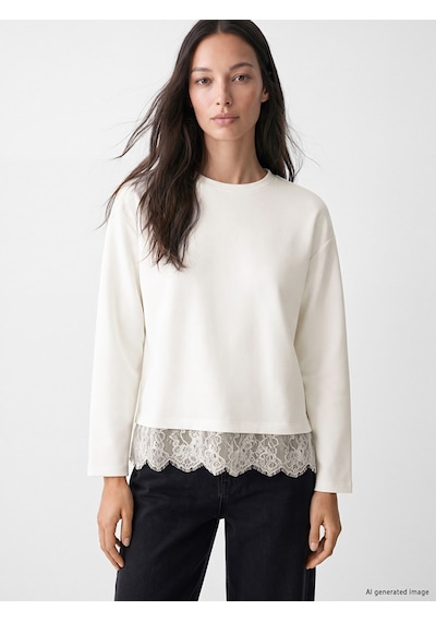 Lcw Comfort Beyaz Dantel Detaylı Soft Touch Kadın Sweatshirt