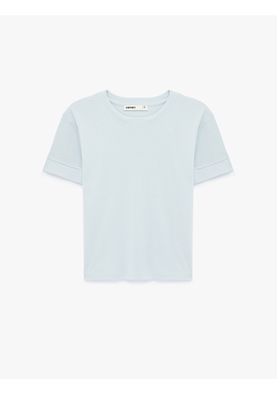 Koton Slim Fit Kısa Kollu Bisiklet Yaka Basic Tişört Mavi 6sak50400ek
