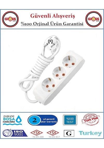 Viko Multi-let Üçlü Topraklı Priz - 3 Metre - Çocuk Korumalı