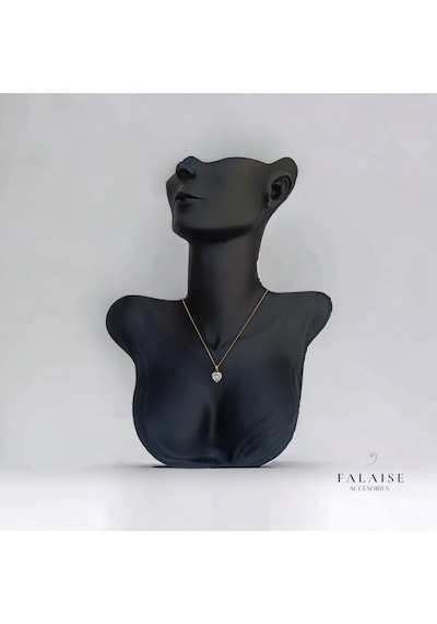 Taşlı Kalp Detaylı Sade Kolye - Altın Altın
