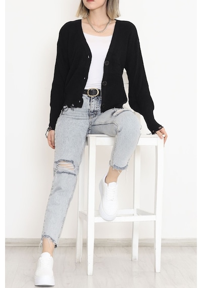 Buyers Butik - Düğmeli Triko Hırka Siyah - 17043.1801. 001