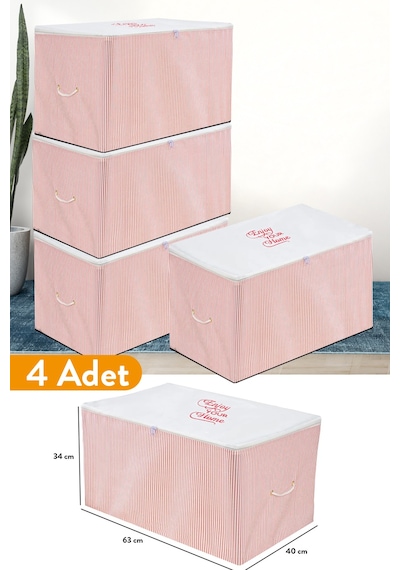Serstil 4 Adet - Orta Boy Pembe Çizgili Hurç 63 X 40 X 34 Cm
