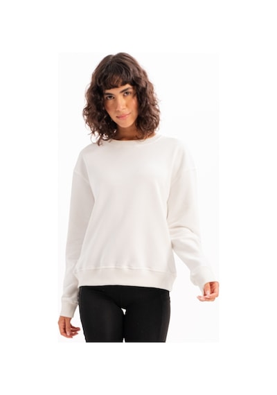 Justever Bisiklet Yaka Basic Kalıp Ekru Kadın Sweatshirt Eşofman Üstü - Aura Ekru