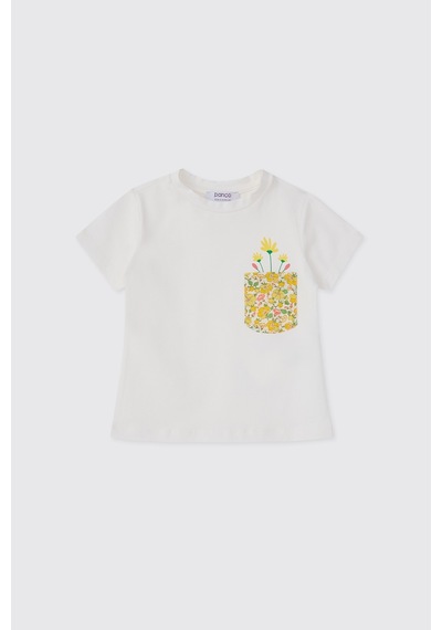 Panço Liberty Kumaş Çiçek Desenli Kız Bebek Tişört Krem
