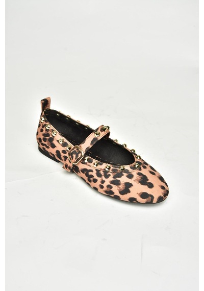 Fox Shoes T820841104 Leopar Kumaş Kadın Babet Leopar-kumaş Leopar