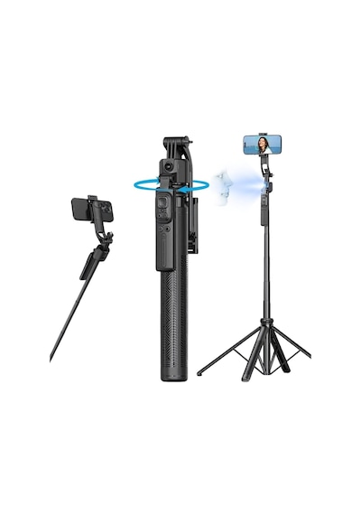 C17 Tripod 360 Otomatik Rotasyon Çekim Quadrapod Profesyonel Selfie Çubuğu Aı Yüz Takibi 163cm