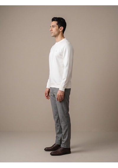 Maccali Erkek Beyaz İki İplik Bisiklet Yaka Sweatshirt