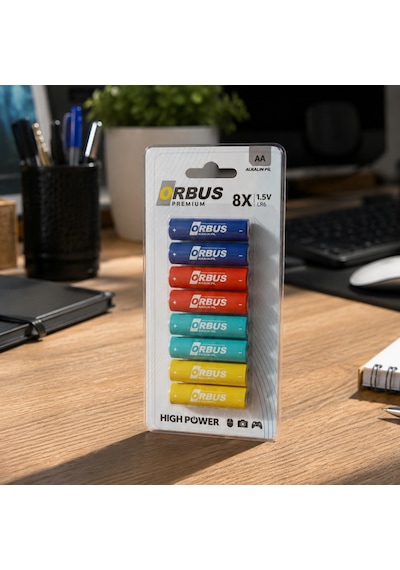 Orbus Premium Aa Alkalin Pil 8 Li Paket 1.5v Lr6 Yüksek Performanslı Kalem Pil