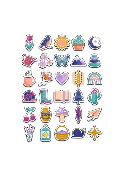 30 Adet Suluboya Boho Doğa Sticker Seti - Laptop Defter Telefon Çok Renkli