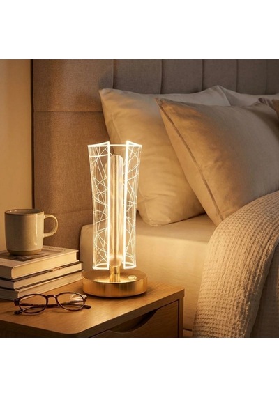 İki Yandan Kavisli Silindirik Geometrik Çizgi Model Kristal Led Masa Lambası Dokunmatik, 3 Renk Işık Modlu, Şarjlı Dekoratif Gece Lambası 5570 Beyaz 03571272