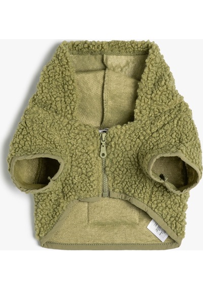 Koton Peluş Köpek Sweatshirt Fermuarlı Kapşonlu Haki 4wal10779ık Haki