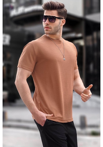 Madmext Kahverengi Regular Fit Basic Erkek Tişört 6069 Kahverengi