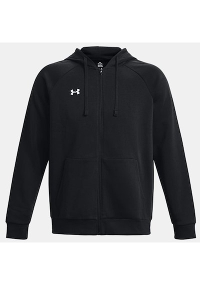 Erkek UA Rival Fleece Tam Boy Fermuarlı Kapüşonlu Üst 1379767-001 Siyah - Beyaz