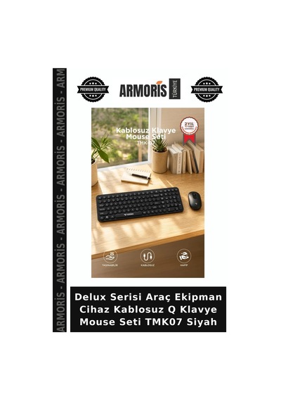 Delux Serisi Araç Ekipman Cihaz Kablosuz Q Klavye Mouse Seti Tmk07 Siyah